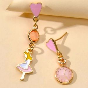 Alice in Wonderland Alice and Clock Earrings